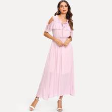 Shein Open Shoulder Ruffle Chiffon Dress
