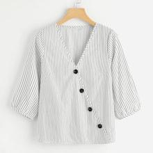 Shein Button Up Pinstripe Blouse
