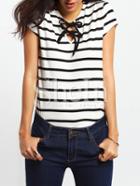 Shein Black White Short Sleeve Self-tie Neck -shirt
