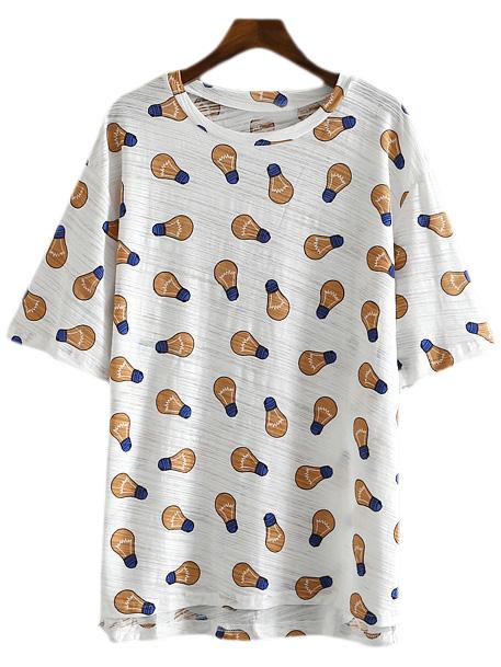 Shein Yellow Short Sleeve Bulb Printing Casual T-shirt
