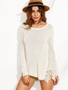 Shein White Lace Insert Asymmetric Sweater
