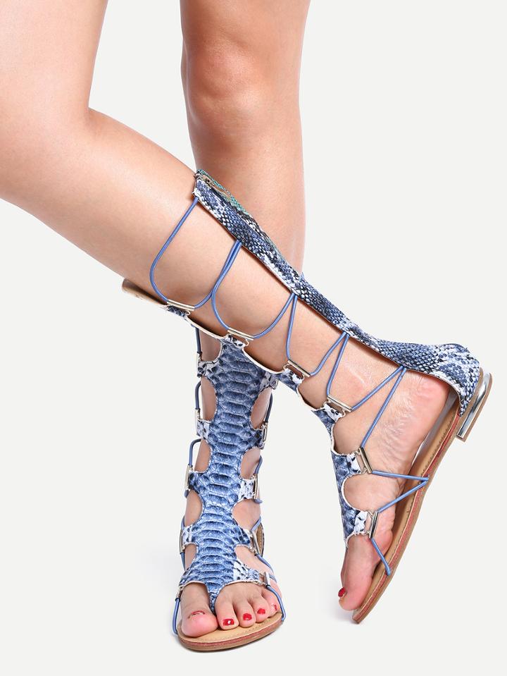 Shein Blue Lace Up Tall Flip Flat Sandals