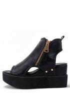 Shein Black Peep Toe Zipper Cutout Thick-soled Wedges