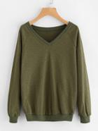 Shein Ribbed Trim Raglan Sleeve Slub Sweatshirt