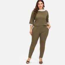 Shein Plus Contrast Trim Tee With Pants