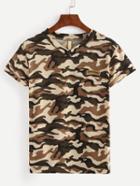 Shein V-neck Camo T-shirt - Beige