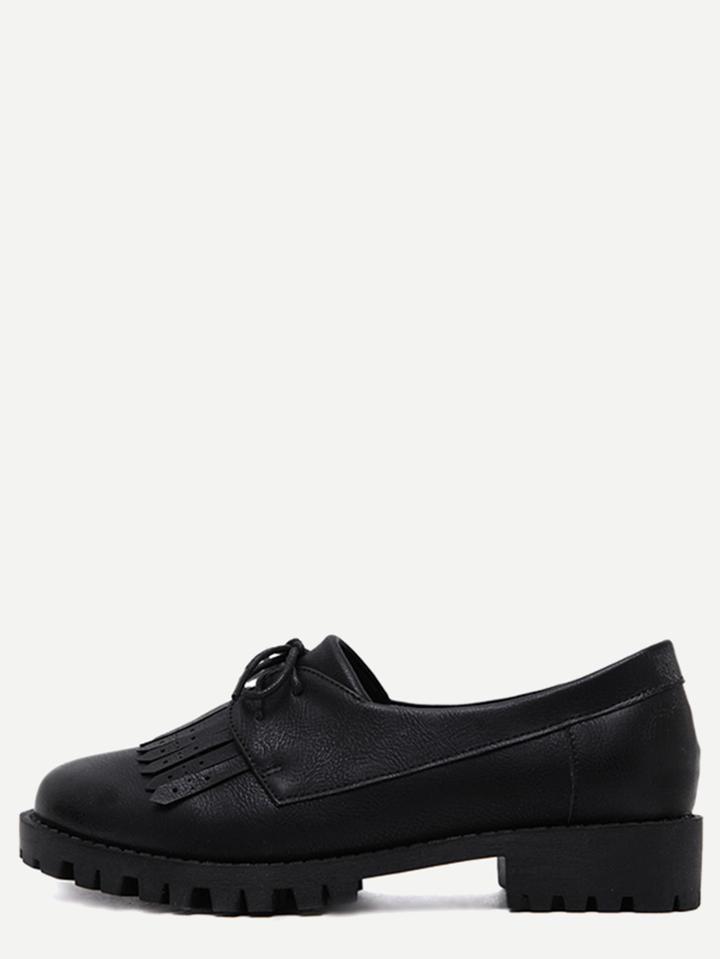 Shein Black Pu Tassel Lace Up Shoes