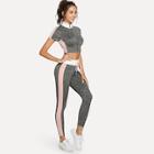 Shein O-ring Zip Up Crop Top And Wide Waist Leggings Set