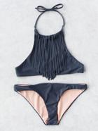 Shein Fringe Detail Halter Bikini Set