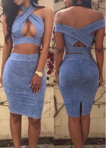 Rosewe Hollow Out Crop Top And Skinny Skirt