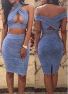 Rosewe Hollow Out Crop Top And Skinny Skirt