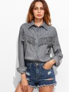Shein Grey Knotted Tassel Trim Curved Hem Blouse