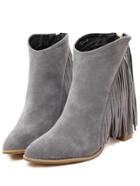 Shein Grey Chunky High Heel Tassel Boots