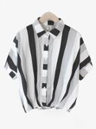 Shein Vertical Striped Dolman Sleeve Blouse - Black