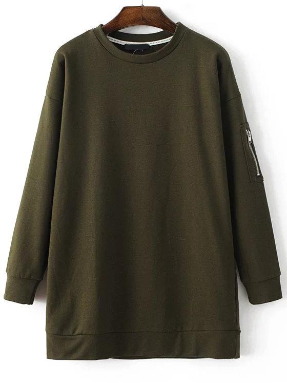 Shein Army Green Long Sleeve Sweatshirt Dress With Zipper