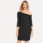 Shein Asymmetric Shoulder Grid Dress