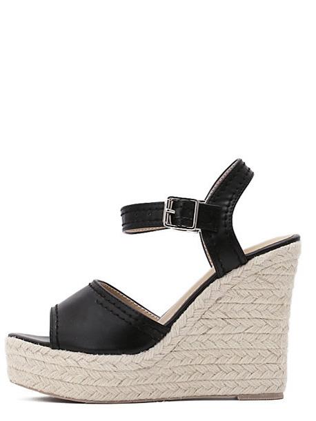 Shein Black Peep Toe Platform Slipsole Sandals