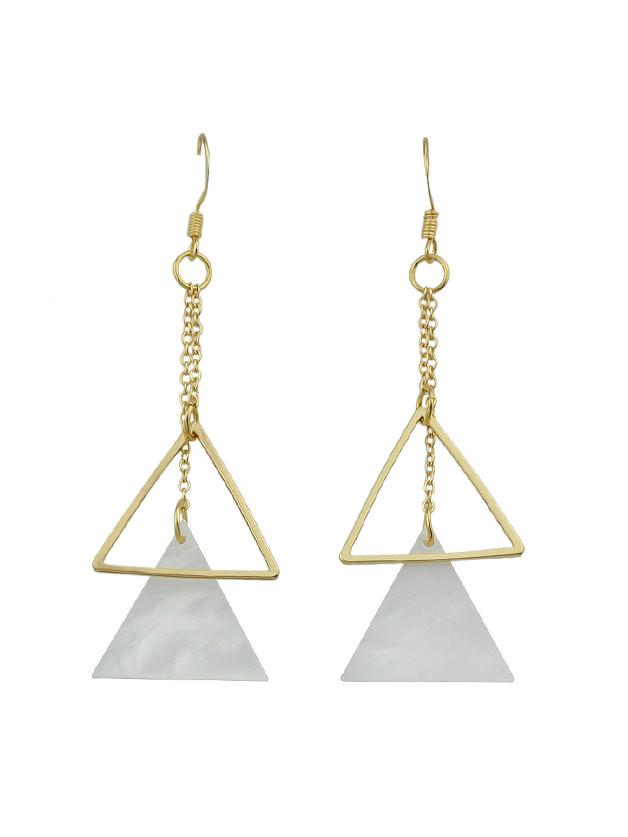 Shein White Long Chain Triangle With Multicolored Natural Stone Dangle Earrings