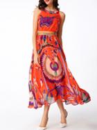 Shein Orange Florals Chiffon Dress With Belt