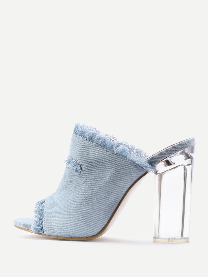 Shein Raw Trim Denim Block Heeled Sandals