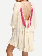 Shein Apricot Backless Tassel High Low Ruffle Dress