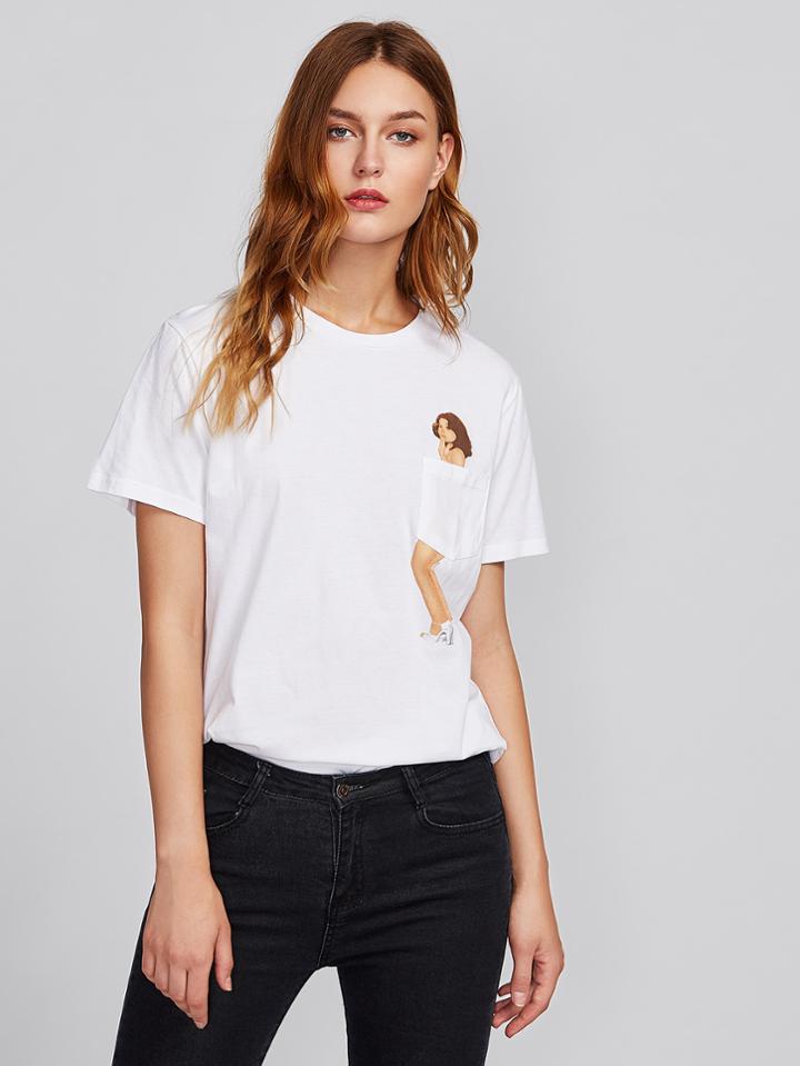 Shein Girl Print Front Tee