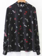 Shein Black Printed Studded Detail Blouse