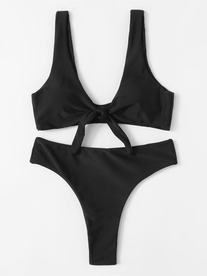 Shein Knot Front Plunge Neckline Bikini Set