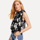 Shein Floral Print Pleated Detail Top