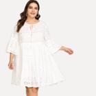 Shein Plus Eyelet Embroidery Tied Neck Smock Dress