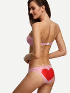 Shein Red Heart Print Checkerboard Bandeau Bikini Set