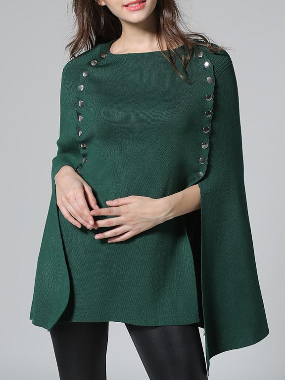 Shein Green Crew Neck Knit Cape Blouse