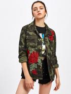Shein Embroidered Appliques Camo Military Jacket