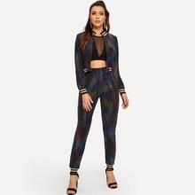 Shein Contrast Stripe Trim Sequin Jacket With Pants