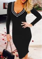 Rosewe Long Sleeve Black V Neck Sheath Dress