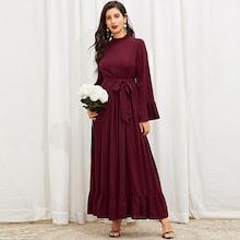 Shein Mock-neck Ruffle Trim Hijab Dress