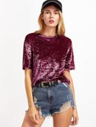 Shein Burgundy Short Sleeve Crushed Velvet T-shirt