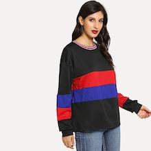 Shein Drop Shoulder Stripe Contrast Sweatshirt