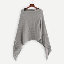 Shein Fringe Trim Eyelet Poncho Sweater