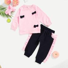 Shein Toddler Girls Bow Detail Sweatshirt & Pants & Headband