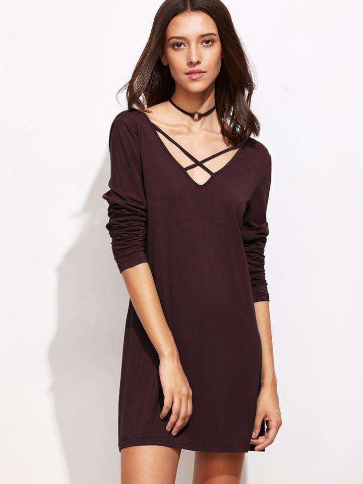 Shein Red Criss Cross V Neck Dress
