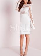Shein Beige Long Sleeve Crochet Lace Sheath Dress