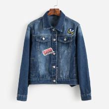 Shein Embroidered Patch Denim Jacket