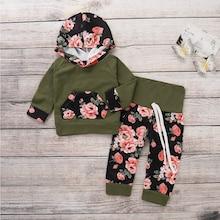 Shein Toddler Girls Raglan Sleeve Floral Print Hoodie With Pants