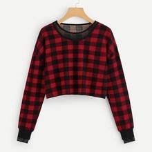 Shein Contrast Mesh Plaid Sweatshirt