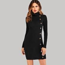 Shein Single Breasted Ribbed Dress