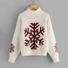 Shein Snowflake Print High Neck Sweater