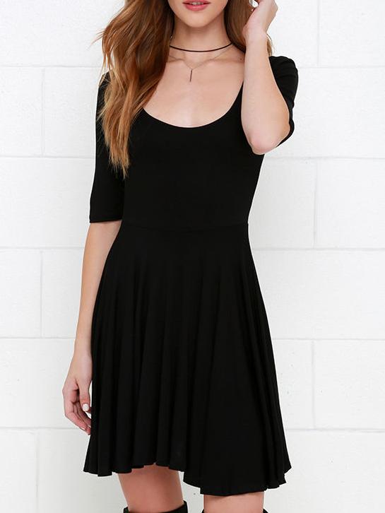 Shein Black Scoop Neck Lace Up Back Dress