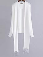 Shein White Long Sleeve Fringe Poncho Sweater