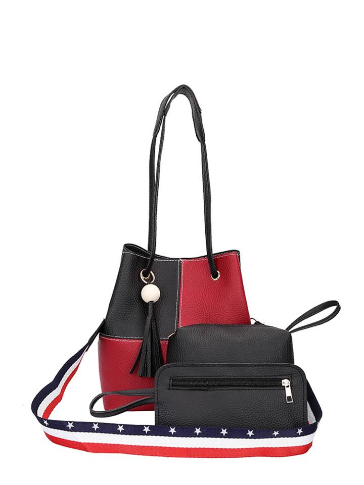 Shein Tassel Detail Color Block Bucket Combination Bag